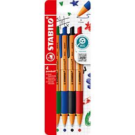 STABILO® Kugelschreiber pointball, Druckmechanik, dokumentenecht, Strichstärke 0,5 mm, farbsortiert, 4er-Set 