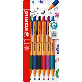 STABILO® Kugelschreiber pointball, Druckmechanik, dokumentenecht, Strichstärke 0,5 mm, farbsortiert, 6er-Set 