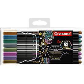 STABILO® Pen 68 metallic Premium-Filzstift, Rundspitze, Strichstärke 1,4 mm, 8er-Pack, farbsortiert