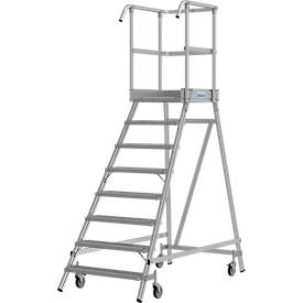 STABILO PodestLeiter, fahrbar, einseitig begehbar, Profilrost mit R13 Stufen, 8 Sufen