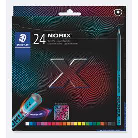 Staedtler Buntstift Norix, Minenstärke B, ergonomisch, bruchfest, Holz, farbsortiertes 24er-Set