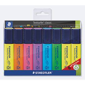 Staedtler Textmarker Textsurfer Classic, Keilspitze, Strichstärke 1-5 mm, nachfüllbar, mit Drehkappe, Recycling-Kunststoff, farbsortiertes 8er-Set