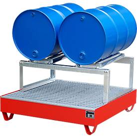 Stahl-Auffangwanne mit Gitterrost, 1200 x 1200 mm, rot RAL 3000