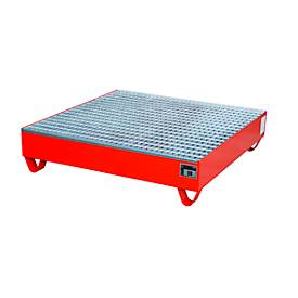 Stahl-Auffangwanne mit Gitterrost, 1200 x 1200 mm, rot RAL 3000