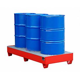 Stahl-Auffangwanne mit Gitterrost, 1800 x 800 mm, rot RAL 3000