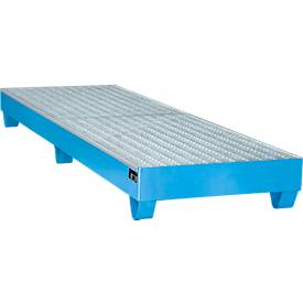 Stahl-Auffangwanne mit Gitterrost, 2400 x 800 mm, blau RAL 5012