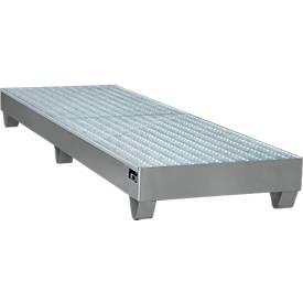 Stahl-Auffangwanne mit Gitterrost, 2400 x 800 mm, grau RAL 7005