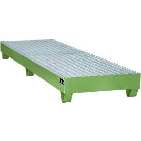 Stahl-Auffangwanne mit Gitterrost, 2400 x 800 mm, grün RAL 6011