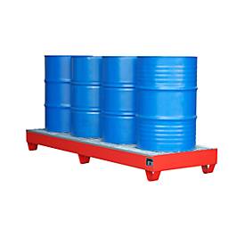 Stahl-Auffangwanne mit Gitterrost, 2400 x 800 mm, rot RAL 3000