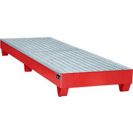 Stahl-Auffangwanne mit Gitterrost, 2400 x 800 mm, rot RAL 3000