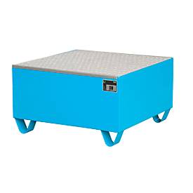 Stahl-Auffangwanne mit Gitterrost, 800 x 800 mm, blau RAL 5012