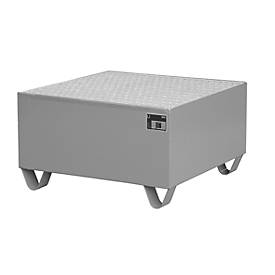 Stahl-Auffangwanne mit Gitterrost, 800 x 800 mm, grau RAL 7005