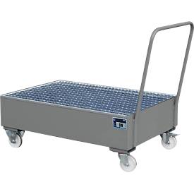 Stahl-Auffangwanne mit Rollen+Griff, 1200 x 800 mm, grau RAL 7005