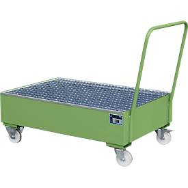 Stahl-Auffangwanne mit Rollen+Griff, 1200 x 800 mm, grün RAL 6011