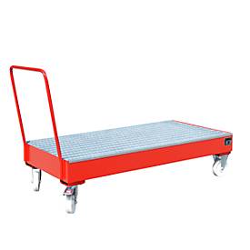 Stahl-Auffangwanne mit Rollen + Griff, 1800 x 800 mm, rot RAL 3000