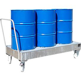 Stahl-Auffangwanne mit Rollen + Griff, 1800 x 800 mm, verzinkt