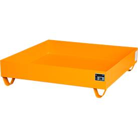 Stahl-Auffangwanne ohne Gitterrost, 1200 x 1200 mm, orange RAL 2000