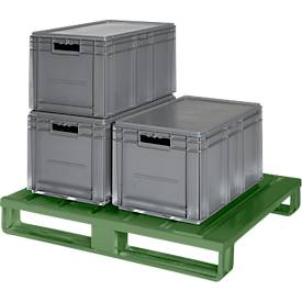 Stahlflachpalette, bis 1500 kg, geschlossenes Oberdeck, 2 Stahlkufen, L 1000 x B 800 x H 130 mm, Stahl, Resedagrün RAL 6011