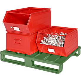 Stahlflachpalette, bis 1500 kg, geschlossenes Oberdeck, 2 Stahlkufen, L 1000 x B 800 x H 130 mm, Stahl, Resedagrün RAL 6011