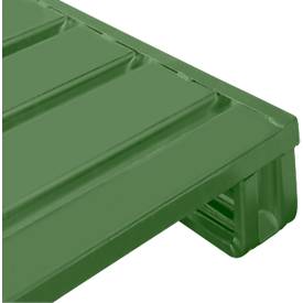 Stahlflachpalette, bis 1500 kg, geschlossenes Oberdeck, 2 Stahlkufen, L 1000 x B 800 x H 130 mm, Stahl, Resedagrün RAL 6011