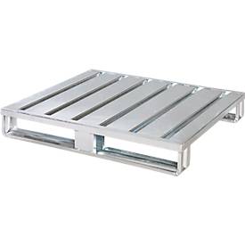 Stahlflachpalette, bis 1500 kg, geschlossenes Oberdeck, 2 Stahlkufen, L 1000 x B 800 x H 130 mm, Stahl, verzinkt
