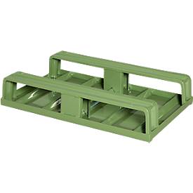 Stahlflachpalette, bis 1500 kg, geschlossenes Oberdeck, 2 Stahlkufen, L 800 x B 500 x H 130 mm, Stahl, Resedagrün RAL 6011