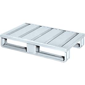 Stahlflachpalette, bis 1500 kg, geschlossenes Oberdeck, 2 Stahlkufen, L 800 x B 500 x H 130 mm, Stahl, verzinkt