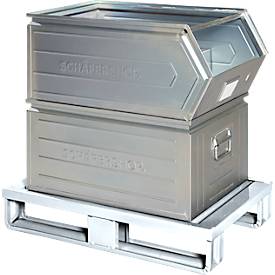 Stahlflachpalette, bis 1500 kg, geschlossenes Oberdeck, 2 Stahlkufen, L 800 x B 500 x H 130 mm, Stahl, verzinkt