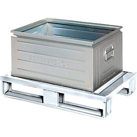 Stahlflachpalette, bis 1500 kg, geschlossenes Oberdeck, 2 Stahlkufen, L 800 x B 500 x H 130 mm, Stahl, verzinkt