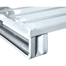 Stahlflachpalette, bis 1500 kg, geschlossenes Oberdeck, 2 Stahlkufen, L 800 x B 500 x H 130 mm, Stahl, verzinkt