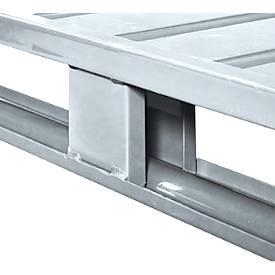 Stahlflachpalette, bis 1500 kg, geschlossenes Oberdeck, 2 Stahlkufen, L 800 x B 500 x H 130 mm, Stahl, verzinkt