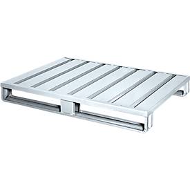 Stahlflachpalette, Euro-Maß, bis 1500 kg, geschlossenes Oberdeck, 2 Stahlkufen, L 1200 x B 800 x H 130 mm, Stahl, verzinkt