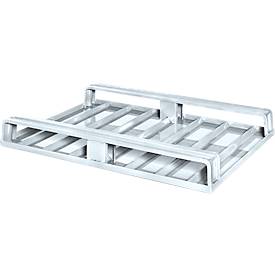 Stahlflachpalette, Euro-Maß, bis 1500 kg, geschlossenes Oberdeck, 2 Stahlkufen, L 1200 x B 800 x H 130 mm, Stahl, verzinkt
