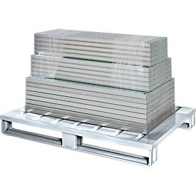 Stahlflachpalette, Euro-Maß, bis 1500 kg, geschlossenes Oberdeck, 2 Stahlkufen, L 1200 x B 800 x H 130 mm, Stahl, verzinkt
