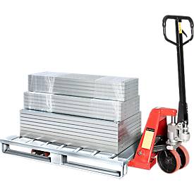 Stahlflachpalette, Euro-Maß, bis 1500 kg, geschlossenes Oberdeck, 2 Stahlkufen, L 1200 x B 800 x H 130 mm, Stahl, verzinkt