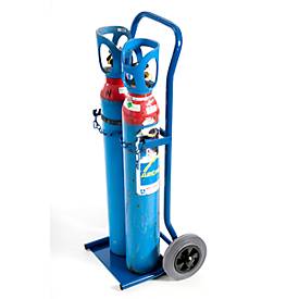 Stahlflaschenkarre für 2 Stahlflaschen Ø 140 mm bzw. 2 Flaschen Ø á 10 Liter, Luft-Bereifung