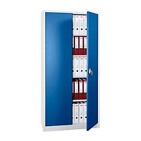 Stahlschrank, höhenverstellbarer Fachboden, abschließbar, H 1800 mm, lichtgrau/enzianblau