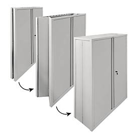 Stahlschrank Phoenix SCF1491GGK, faltbar, 3 Fachböden, Schlüsselschloss, B 915 x T 370 x H 1400 mm, Stahl, lichtgrau RAL 7035