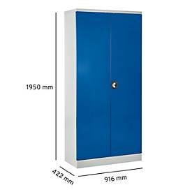 Stahlschrank, Zylinderschloss, B 916 x T 422 x H 1950 mm, lichtgrau RAL 7035/enzianblau RAL 5010