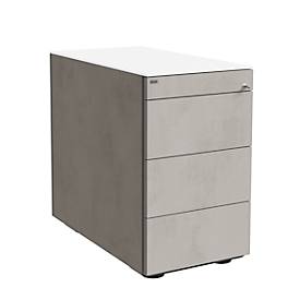Standcontainer SOLUS PLAY, 1 Utensilienauszug, 3 Schübe, Tiefe 800 mm, grifflos, Ceramic grey
