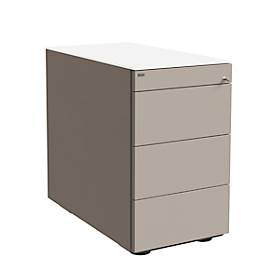 Standcontainer SOLUS PLAY, 1 Utensilienauszug, 3 Schübe, Tiefe 800 mm, grifflos, Stone grey