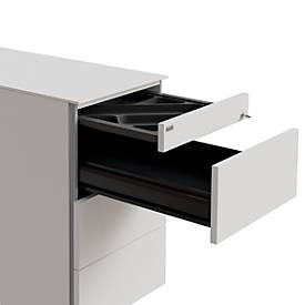 Standcontainer SOLUS PLAY, 1 Utensilienauszug, 3 Schübe, Tiefe 800 mm, grifflos, weiß