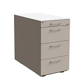 Standcontainer SOLUS PLAY, 1 Utensilienauszug, 3 Schübe, Tiefe 800 mm, mit Griff, Stone grey