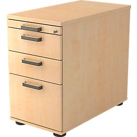 Standcontainer TOPAS LINE, 2 Schübe, 1 Hängeregistraturauszug, 1 Utensilienauszug, abschließbar, B 428 x T 800 x H 720-760 mm, Ahorn-Dekor/Ahorn-Dekor