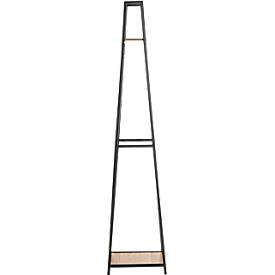 Standgarderobe HAKU, Gesamttragkraft 15 kg, 2 Ablagen, B 380 x T 400 x H 1660 mm, Stahl/Holz, schwarz/dunkles Eiche-Dekor