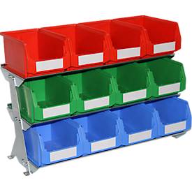 Standregal Schäfer Shop Select, mit 12 Sichtlagerkästen SSI Schäfer Serie PROFI LF 221, B 610 x T 206 x H 412 mm