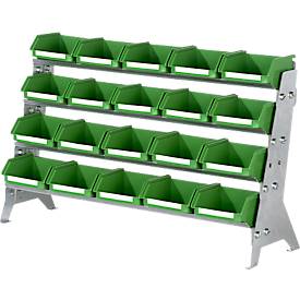 Standregal Schäfer Shop Select, mit 20 Sichtlagerkästen SSI Schäfer Serie PROFI LF 110, B 535 x T 165 x H 351 mm