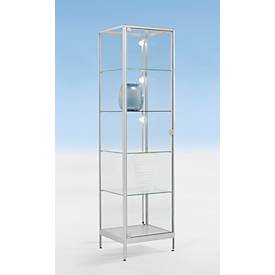 Standvitrine BST, Brandschutzklasse B1, 5 Fächer, abschließbare Flügeltür, B 500 x T 500 x H 1950 mm, Aluminium/Glas, silber