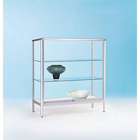 Standvitrine BST, halbhoch, Brandschutzklasse B1, 3 Fächer, abschließbare Schiebetüren, B 1200 x T 500 x H 1020 mm, Aluminium/Glas, silber