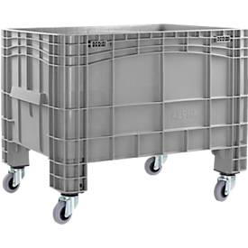 Stapel- und Transportgroßbehälter 285 L, H 1040 x B 640 x H 670 mm, Lebensmittelecht, von -40°C bis +60°C, 4 Lenkrollen